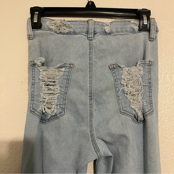 Almost Famous Ripped Bell Bottom Denim Jeans Size 7 - Picture 4 of 6